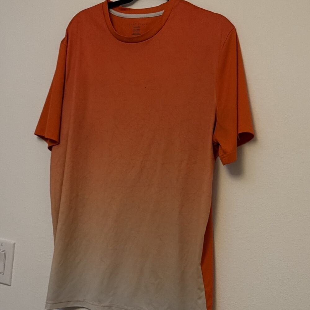 Men's T-Shirt XL Orange Beige Geometric Ombre Gradient Polyester